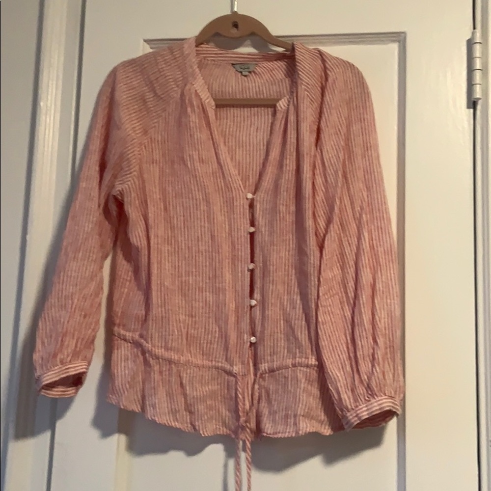Rails Pink and White Linen Blouse
